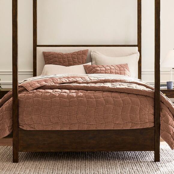 Pottery Barn Cozy Cloud Handcrafted Quilt Rosewood Pink Brown King California - Picture 1 of 4